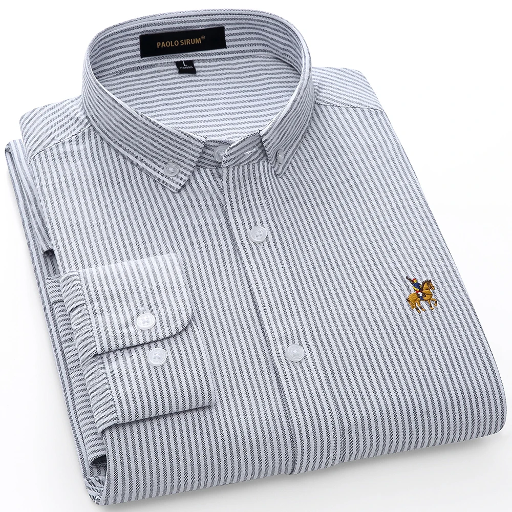 2022 Spring 100% Cotton Oxford Men Shirt White Long Sleeve Embroidery Regular Fit Soft Thick Comfortable Male