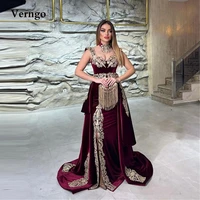 verngo dark burgundy velvet mermaid evening dresses detachable train sweetheart lace applique dubai kaftan women prom gowns