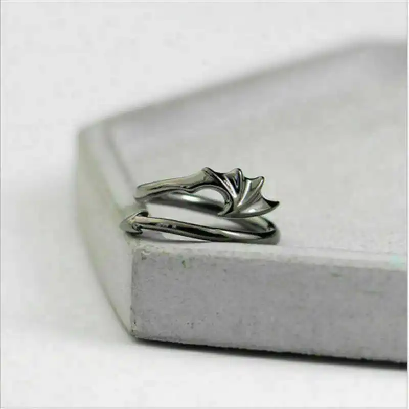 

Bat Shape Fashion Black Silver Color Couple Style Lover Ring Adjustable