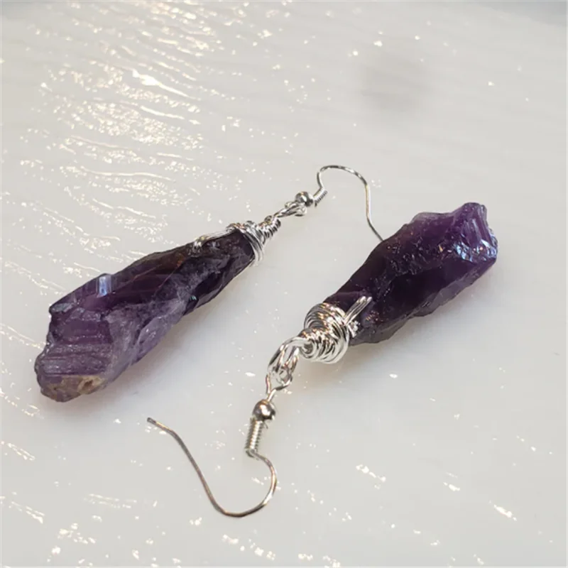 

Uruguayan Amethyst Earrings Are Rare Deep Purple Crystal. Set of Earrings W/stainless Steel Hook Lavender Raw Amethyst Point