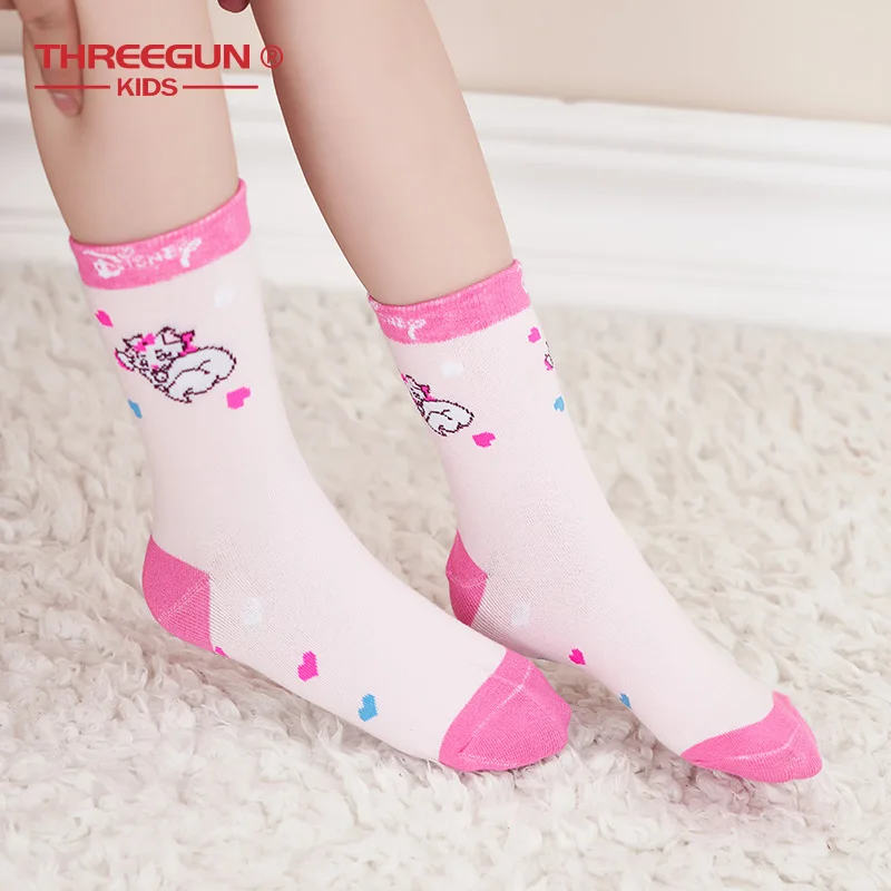 THREEGUN X disney Marie Cat, 1 пара носков для девочек носки с героями мультфильмов полосатые дышащие мягкие детские носки для девочек 3 пары/партия