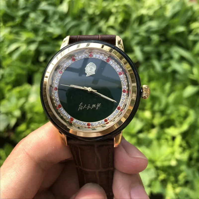Andtianyu jade часы Натуральный и Тянь gold золото мужская модель кварцевые нефритовые часы персонаж стиль папа