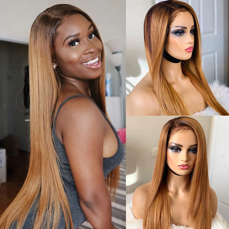 

T4/27 Ombre Blonde Lace Front Human Hair Wigs Pre Plucked Straight Brazilian Remy 13x4 Lace Front Wig Bleached Knots Closure Wig