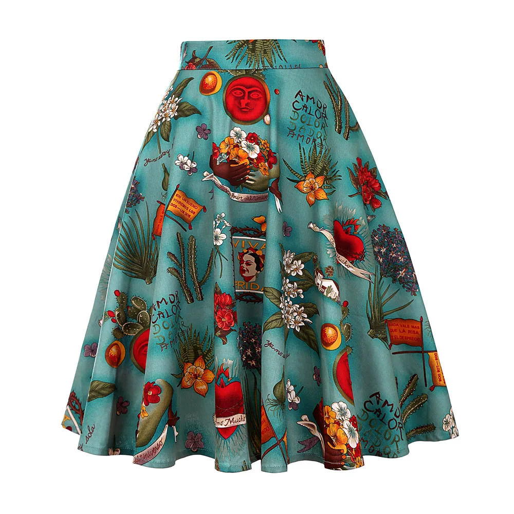

2020 Vintage Retro 50s Full Circle A Line Skirt Swing Holiday Tropical Pin up Swing Skirt Knee Length Floral Skirts Women VD0020