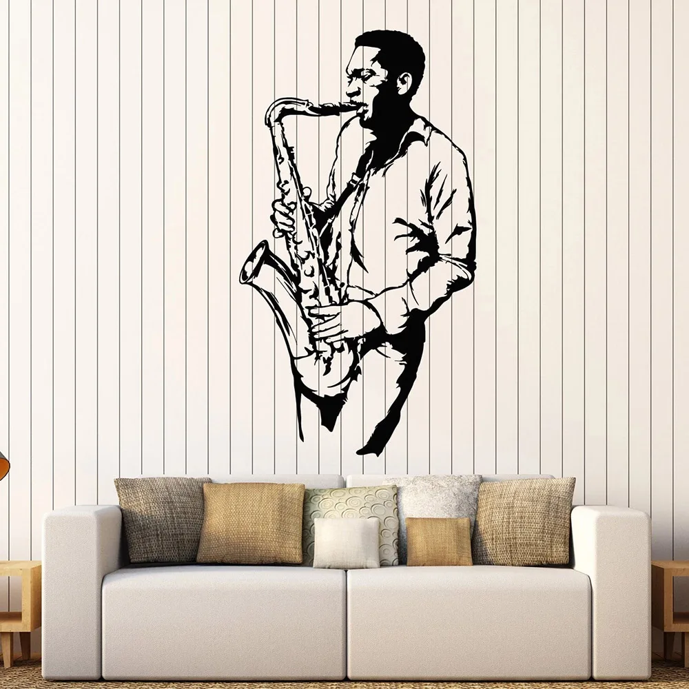 Черный человек музыкальный наклейки гостиная саксофон плеер Джаз клуб винил