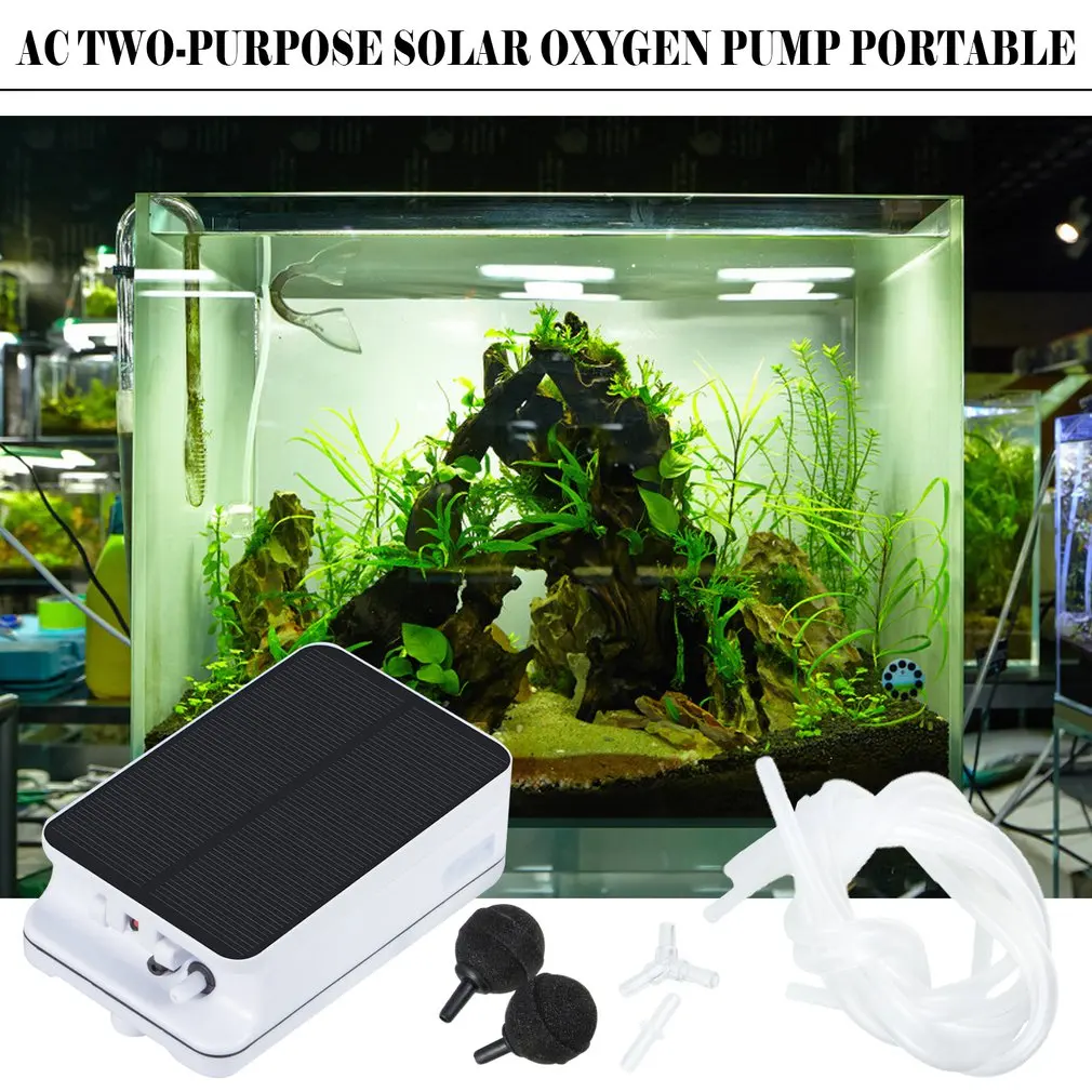 Solar Powered Oxygen Air Pump Waterproof For Fish Tank Aquarium Aeration Oxygenator with battery Bubble Generator | Обустройство дома