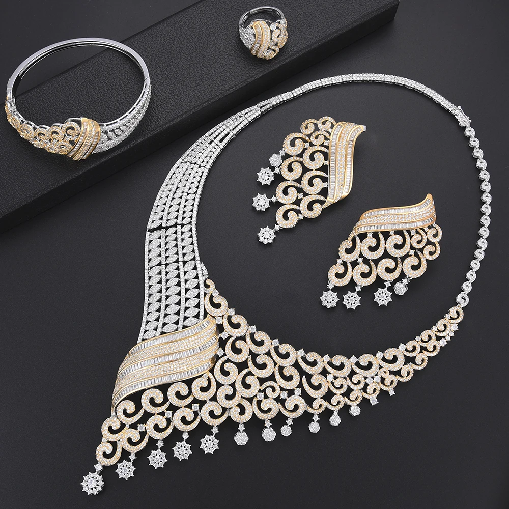 

LARRAURI 4 шт. кубическая циркониевая инкрустация воротник ожерелье серьги браслет кольцо Свадебные Ювелирные наборы роскошные женские свадеб...