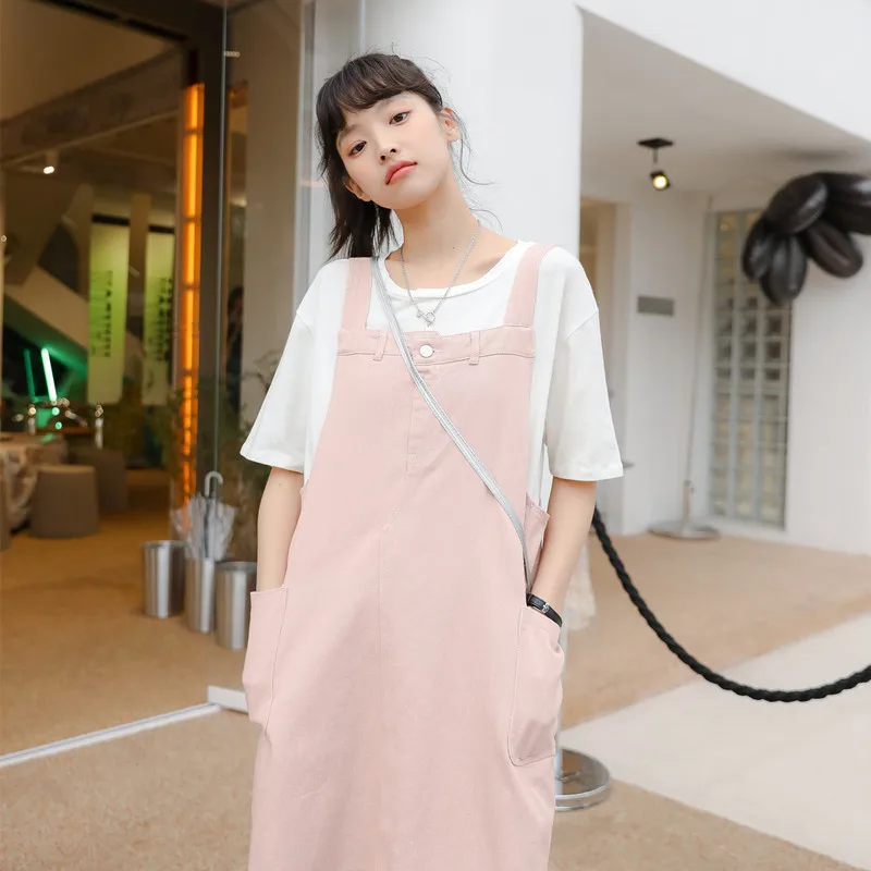 

Women Loose Denim Dress Jeans Waist Design Ladies Bleached White Denim Dress Female Spaghetti Strap Vintage Denim Dresses 2021