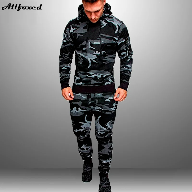 

Новинка, мужские комплекты, камуфляжный осенне-зимний Повседневный тренировочный костюм для бега, мужской спортивный костюм с толстовкой, ...