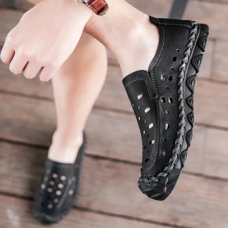 Big Size 38-46 Men's Casual Hole Shoes Summer Cool Slip on Loafers Male Soft Comfortable Driving Shoe Zapatos De Hombre | Обувь