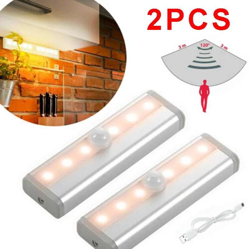 Для шкафа лестницы кухня 2шт высокая яркость 6LED датчик движения ночник