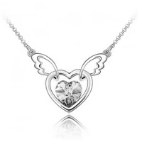 2022 new wholesale free shipping silver plated nickel crystal heart of angel wings pendant necklace romantic for women