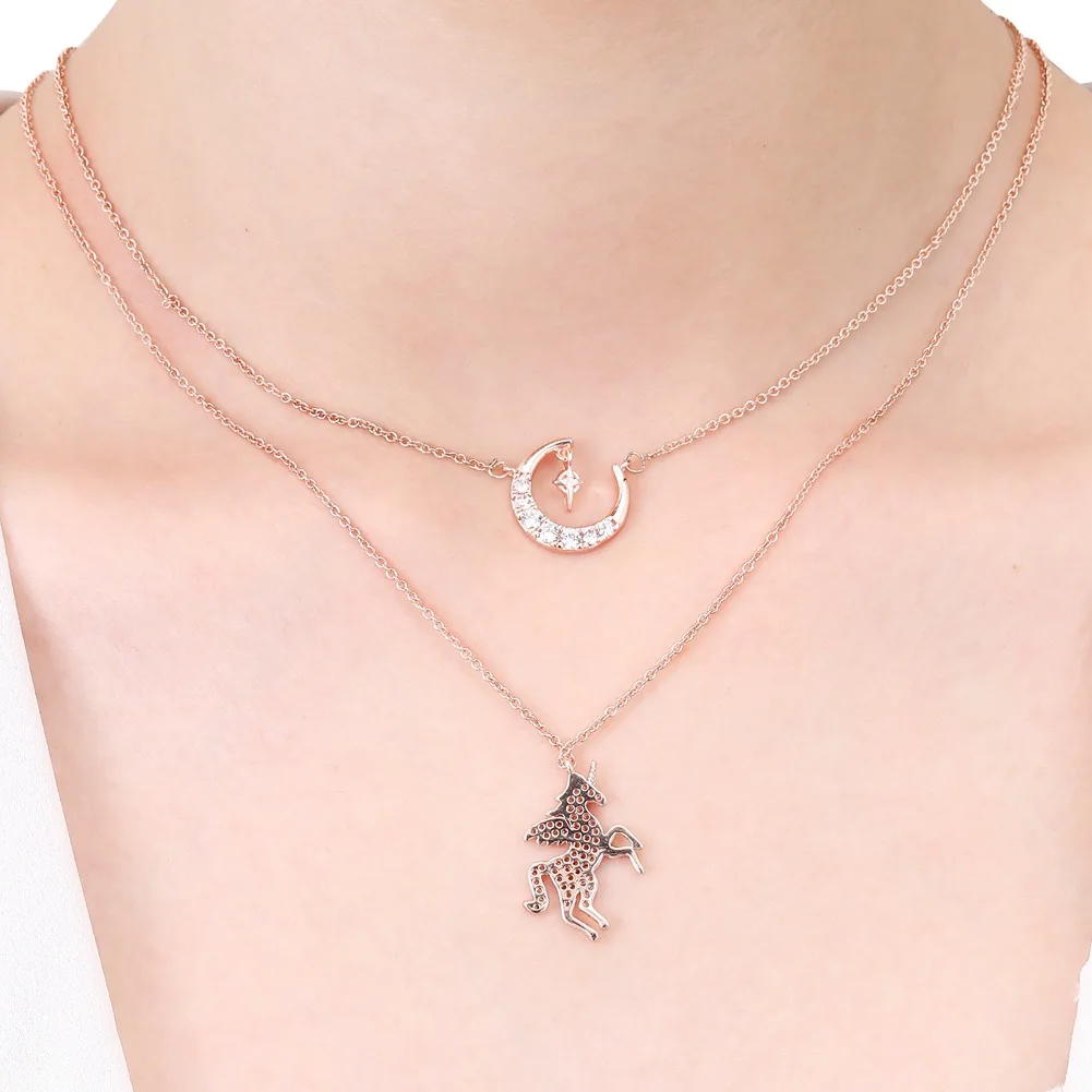 

Creative Personality Unicorn Moon Pendant Necklace Advanced Material Jewelry Fashion Glamour Lady Family Party Birthday Gift