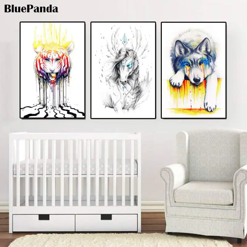 Лиса Череп живопись красочный тигр плакаты и принты Морской Декор &quotлошадь&quot