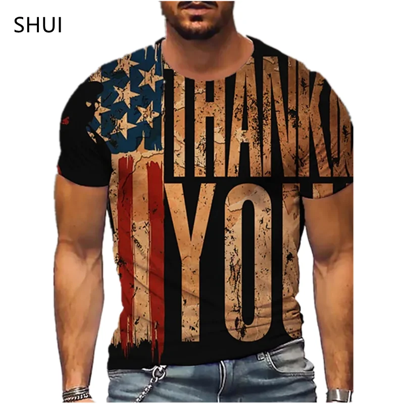 

Summer Men's New American Flag 3D Printing Fashion Retro T-shirt Street Plus Size Sports Short-sleeved T-shirt camiseta hombre