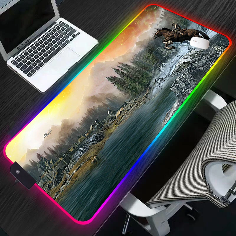 

Game Skyrim RGB Mouse Pad Gaming Accessories Computer Large Mousepad Backlit XL LED Gamer Mause Carpet 900x400 Desk Mat For LOL