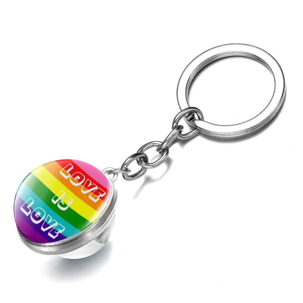 Цепочка для ключей в виде радужной гордости лесбиянок двусторонний стеклянный