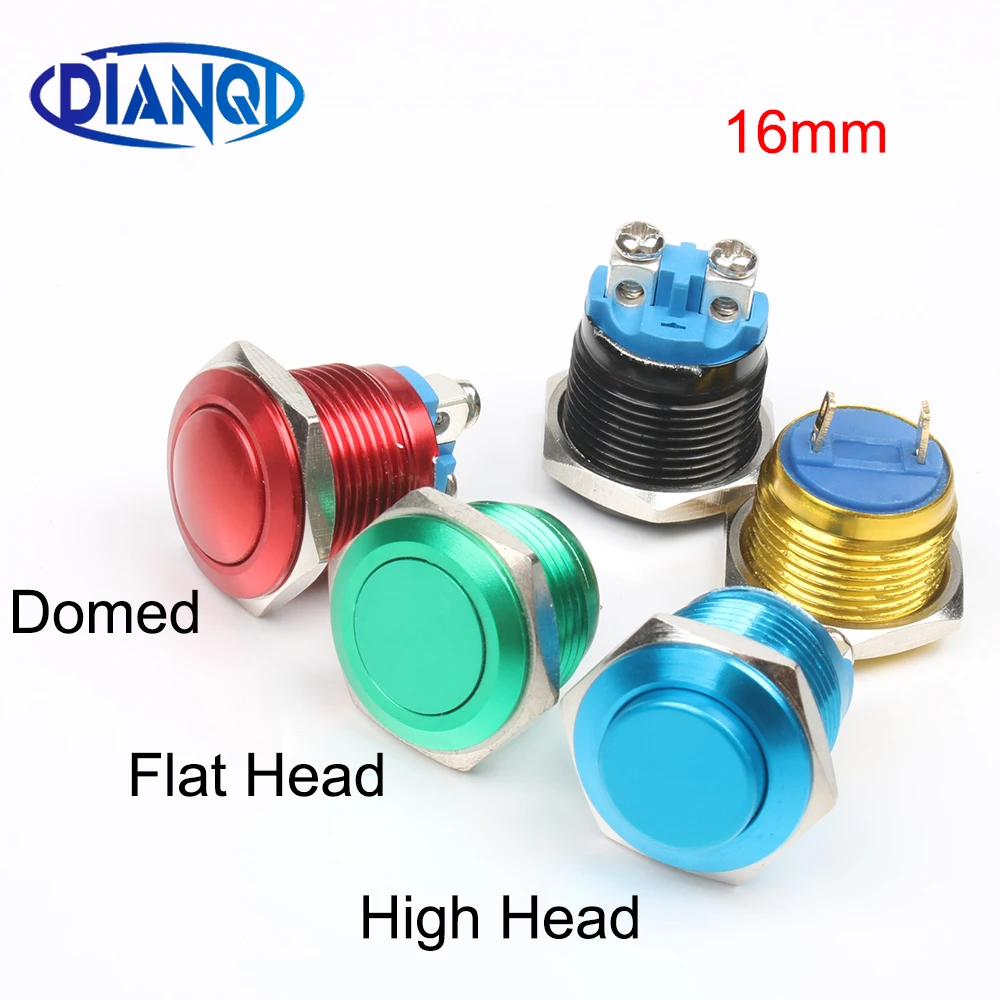 Металлический латунный кнопочный переключатель 16 мм Круглый мгновенный 1NO
