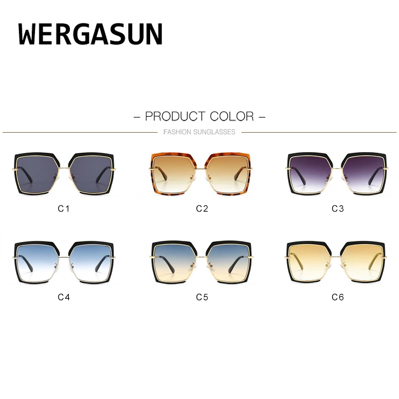 

WERGASUN New Fashion Oversize Gradient Sunglasses Women Vintage Square Sun Glasses Female Elegant Shades UV400