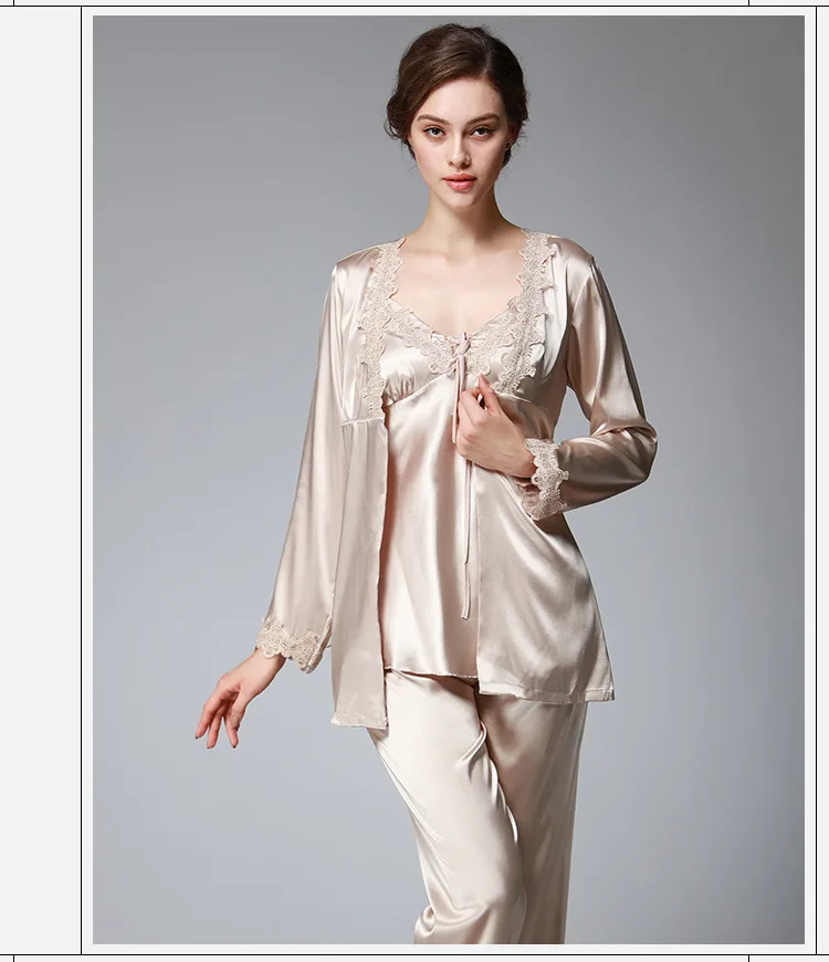 Women's Pajamas Sets Spring Ice Silk Sling Nightgown Robe Long Pants 3Pcs Suit Large Size Home Wear Sleep Tops Sexy Sleepwear