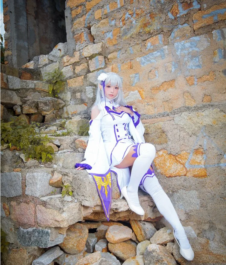 Платье Emilia комплекты Re Zero Косплэй парик Для женщин платье Эмилия костюм аниме