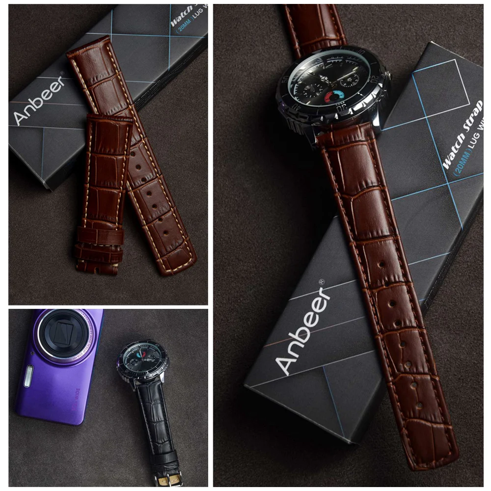 Кожаный ремешок для часов Anbeer сменный из крокодиловой кожи мужчин и женщин