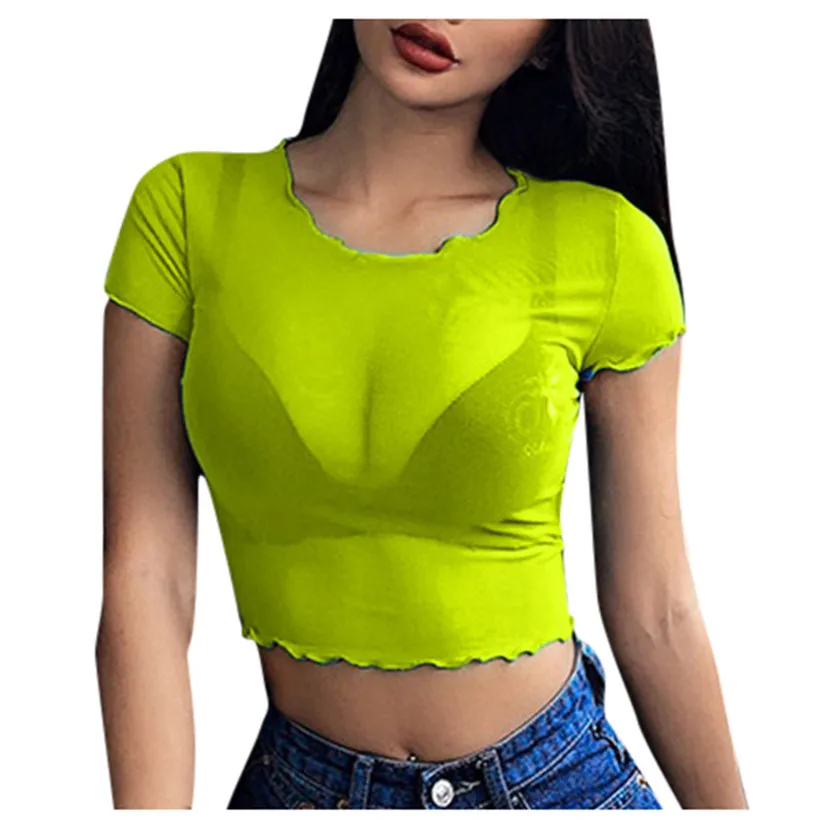 Женская сексуальная прозрачная сетчатая укороченная футболка с коротким
