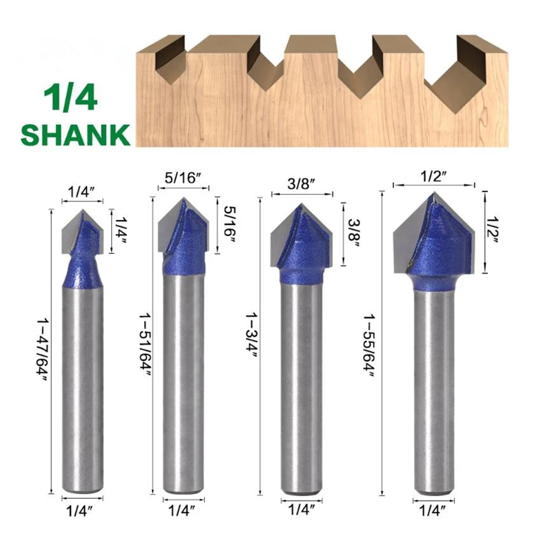Концевой фрезерный станок с ЧПУ хвостовик 1/4 дюйма 90 градусов V