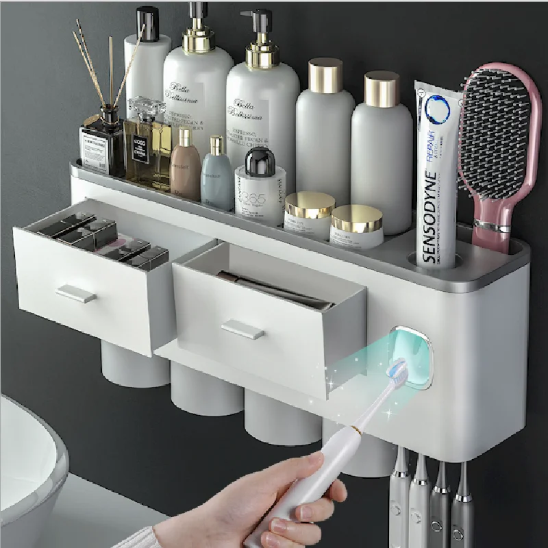 

Bathroom Accessories organizer Set Toothbrush Holder Automatic Toothpaste Dispenser Holder Toothbrush Wall Mount Rack Tools Set