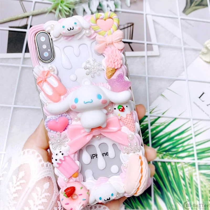 

DIY case For iPhone 11 pro max 3D Cinnamoroll phone cover ip X/XS MAX XR cute dog cream shell 6s 7 8+ plus handmade 12mini candy