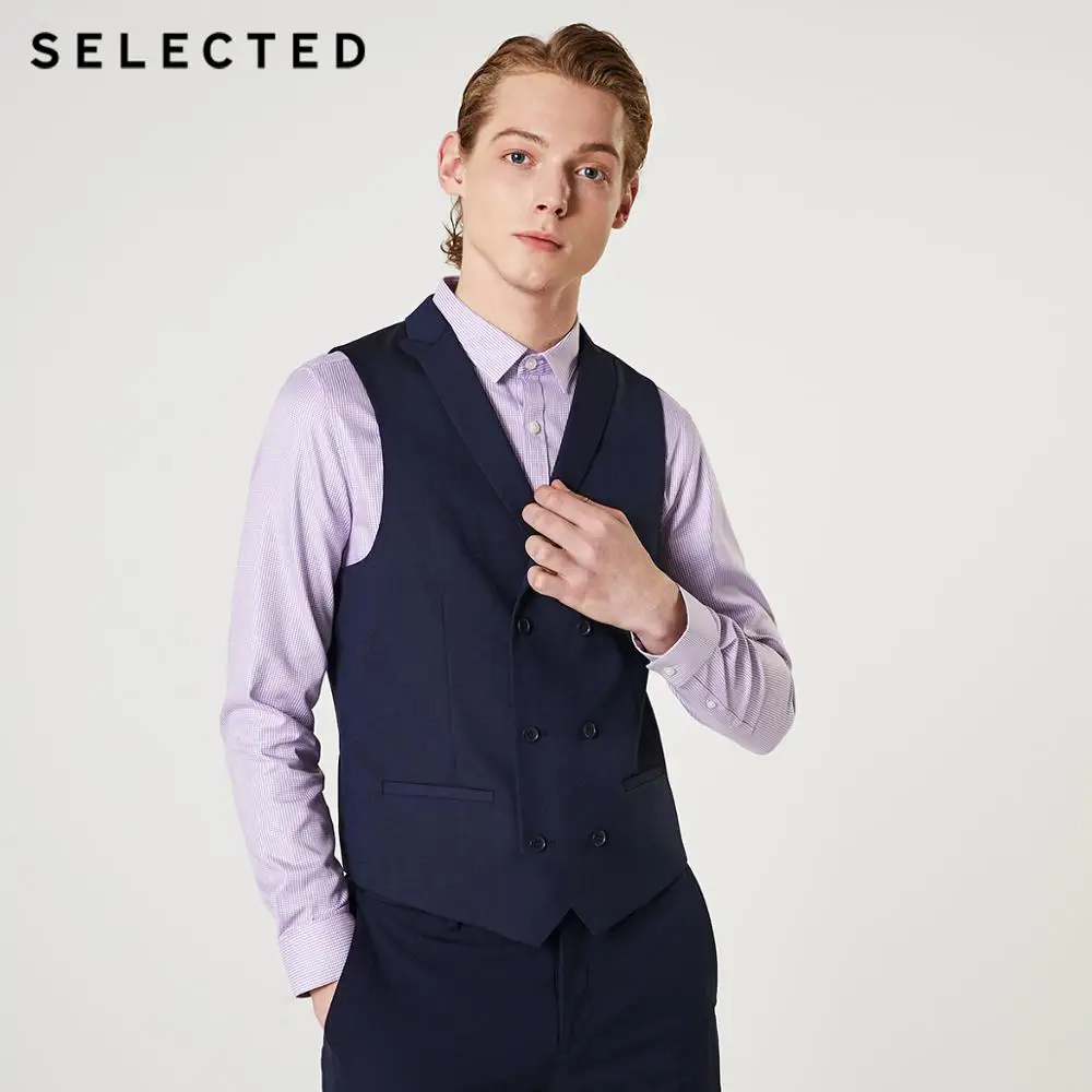 SELECTED Men's Pure Color Double-breasted Business Slim Fit Vest T|419334501