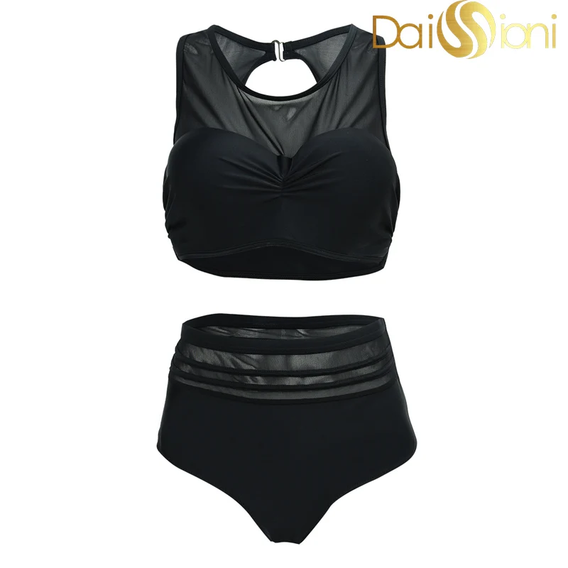 Женский купальник бикини с высокой талией однотонное сексуальное комплект