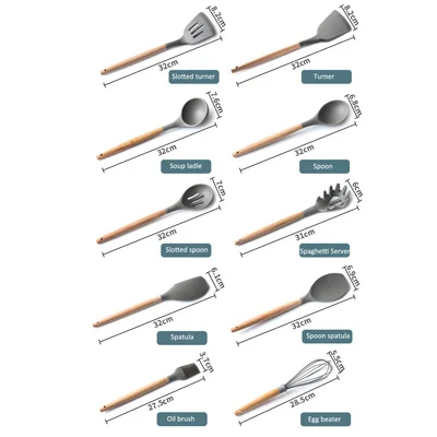 Set F(10 pcs) ERMAKOVA набор силиконовых кухонных принадлежностей, натуральные деревянные ручки, щипцы, лопатка, ложка с антипригарным покрытием, кухонные инструменты, гаджет - Цвет: Set F(10 pcs)