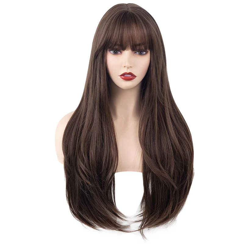 

PIAOYUN Fashion Long Straight Black Brown Soft Natural Hair Wig For Female High Temperature Silk Summer Heat-Resistant Daily Wig