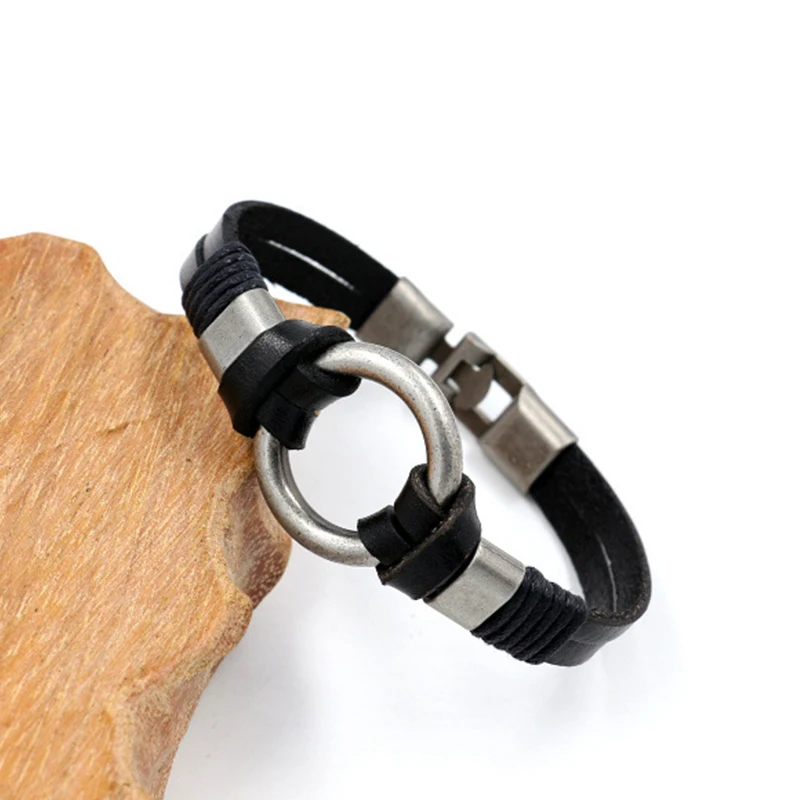 Мужские кожаные ретро - браслеты Big Circle Очарование мужские панк рок Подарки 2023