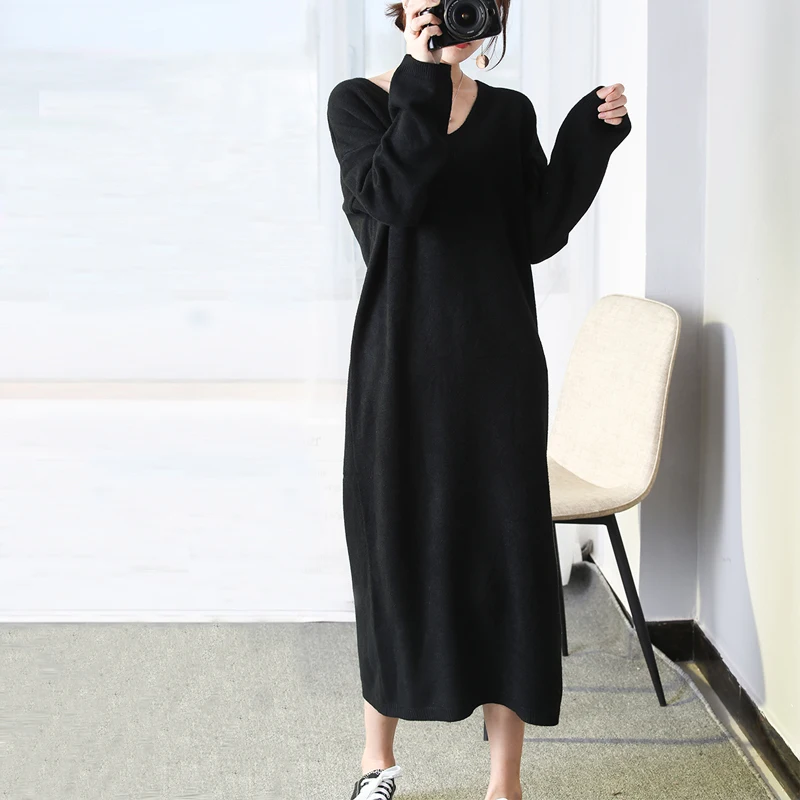 Женское вязаное платье-свитер ALKMENE свободное вечернее платье с длинным рукавом и