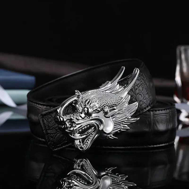 2019 Designer Belts Men High Quality Smooth Dragon Buckle Crocodile Leather Waist Belt  Chinese Dragon Ceinture Homme