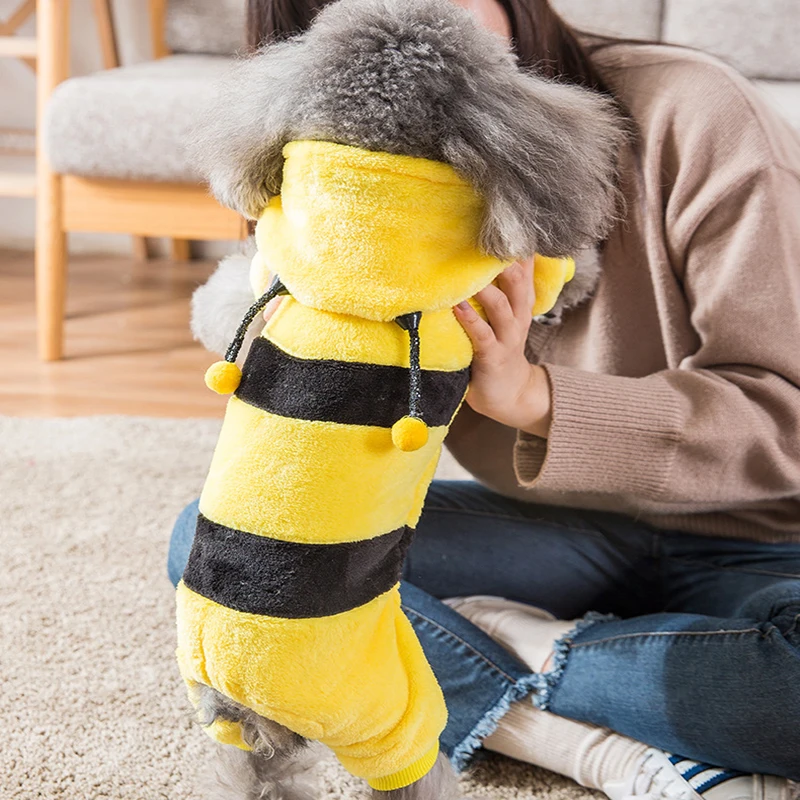 

Dog Clothing Cat Pet Costume Christmas Dress up Clothes Autumn and Winter Flannel Warm Dog Honey Bee Pet Costume