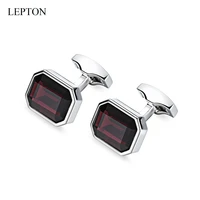 low key luxury wine red glass cufflinks for mens jewelry lepton high quality square cufflinks shirt cuff links relojes gemelos