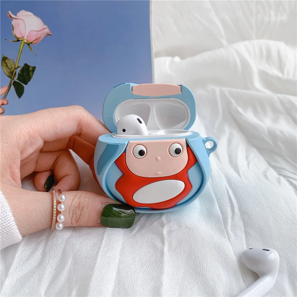 Ponyo On The Cliff Silicone Earphone Case For Apple Airpods Soft Rubber Cute Anime Protective Carabiner Key Chains Hooks Bag | Электроника