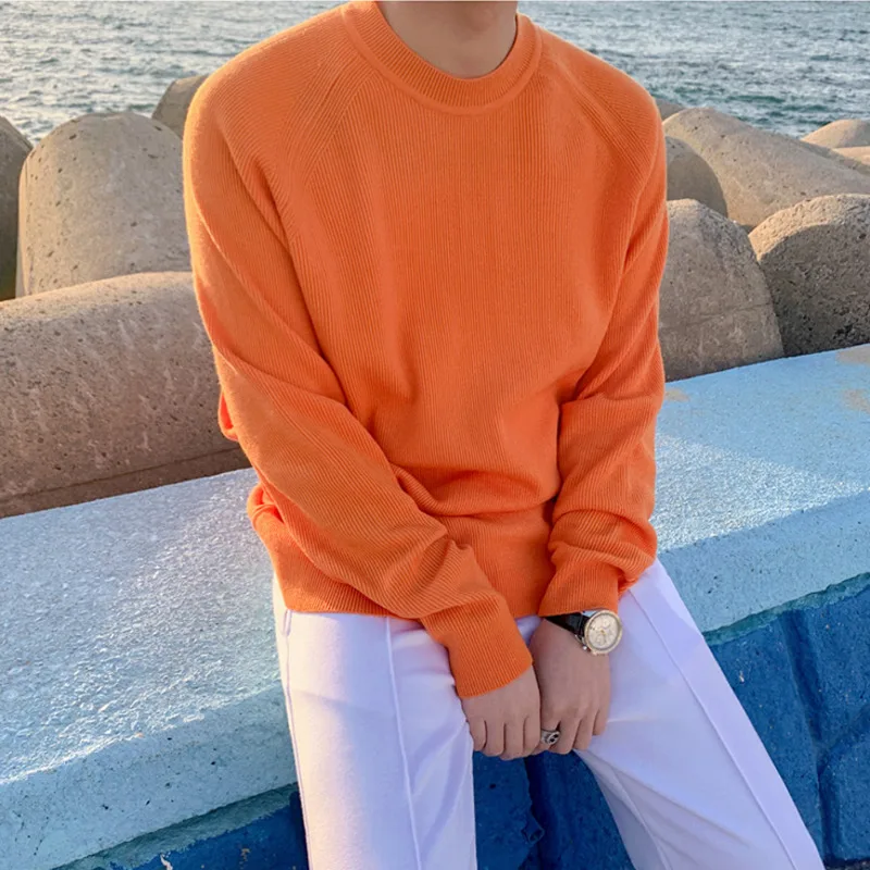 

IEFB autumn winter round neck kintted sweater men's loose Korean fashion kintwear multi-color trend basic clothes for male Y4501