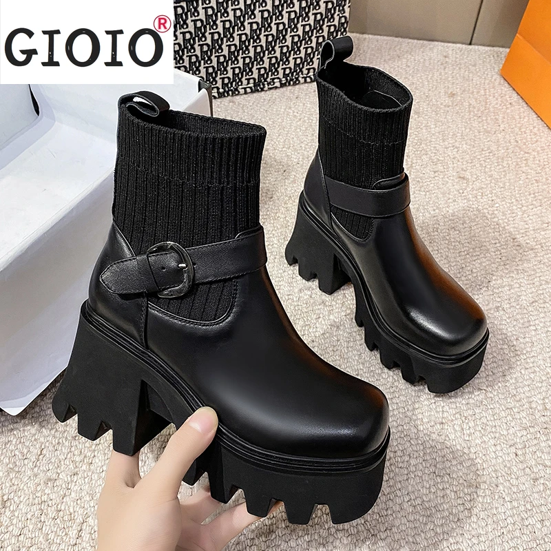 

Winter Women's Boots Stretch Boots Women Round Head Solid Colors High Heel Ankle Boots Ladies Fashion Martin Boots Women Shoes