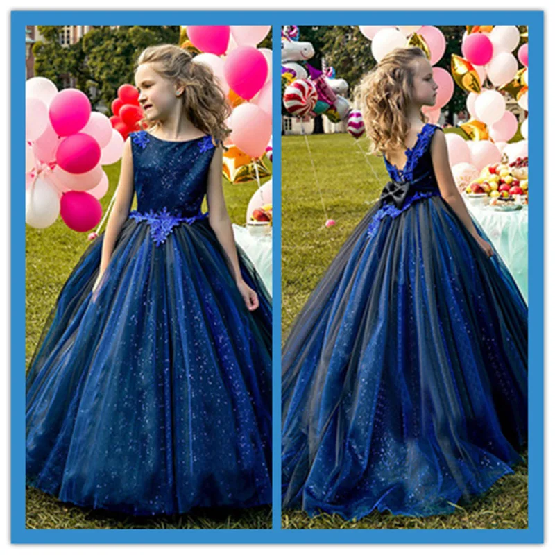 

Кружевное детское платье принцессы, темно-синее, с цветочным принтом, для свадьбы, вечеринки, дня рождения