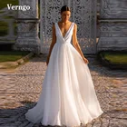 Verngo, новинка 2021, блестящие трапециевидные Свадебные платья для свадебвечерние ринки, длинный V-образный вырез, открытая спина, бант, шлейф