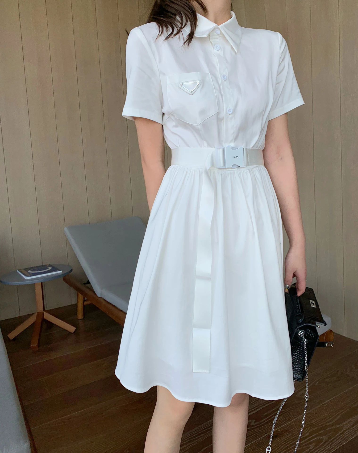 

Brand Designers Dress Women Summer White/blue Cotton Shirt Dress 2021 Casual Short Sleeve Mini Vestidos Mujer