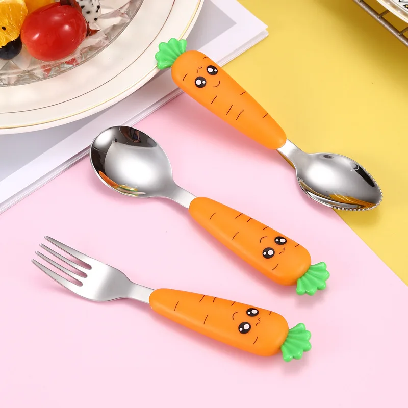 

Baby Gadgets Tableware Children Utensil Stainless Steel Toddler Dinnerware Cutlery Cartoon Carrot Baby Gadgets Feedkid