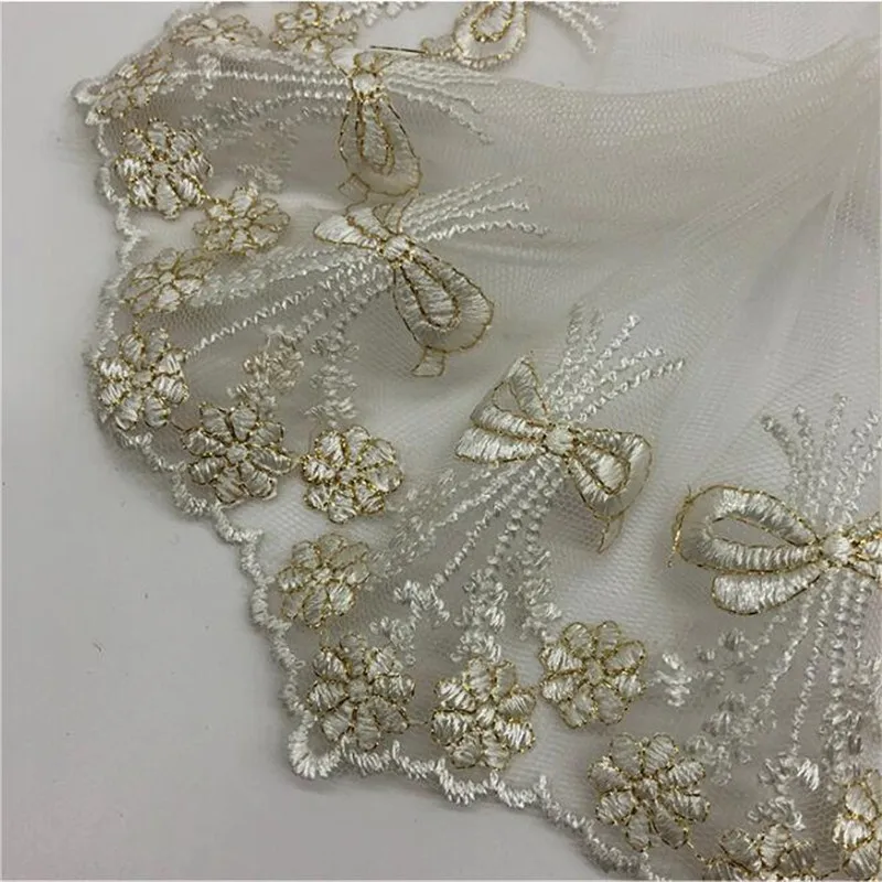 2Yds 12 см Тюль цвета слоновой кости ткань с золотой нитью для вышивки Венецианская