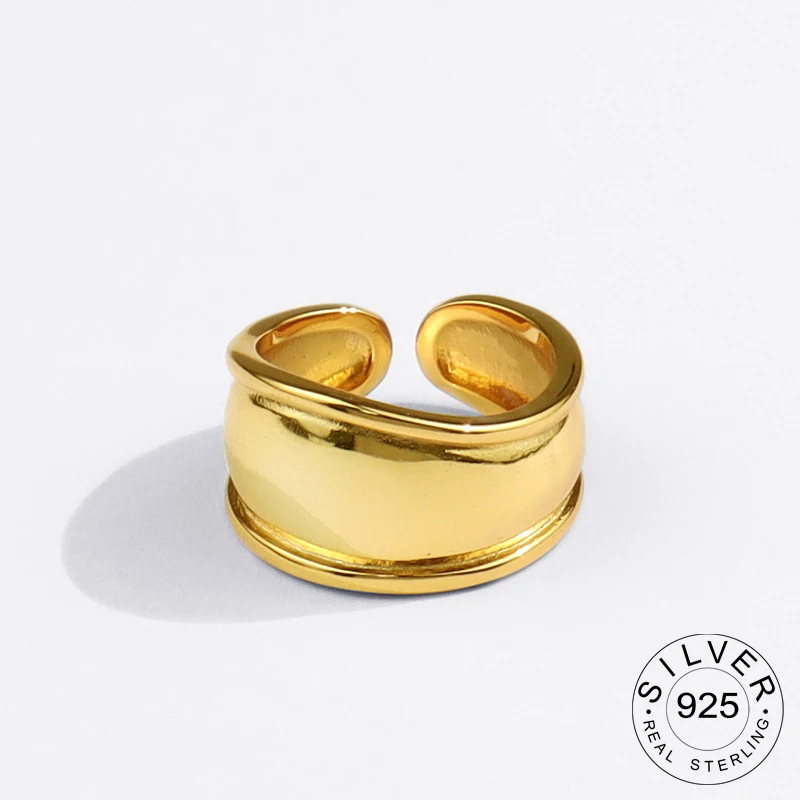 

925 серебряные кольца для женщин Золотой Цвет в винтажном стиле свадебное Трендовое ювелирное изделие больших регулируемых антикварные кол...