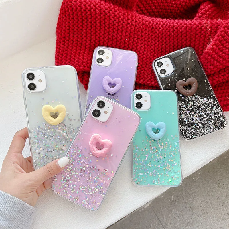 

3D Glitter Starry Sky Love Donut Soft Phone Case for Samsung Galaxy A71 A51 A21 A21s A31 A10 A10S A01 M10 Case Transparent Cover