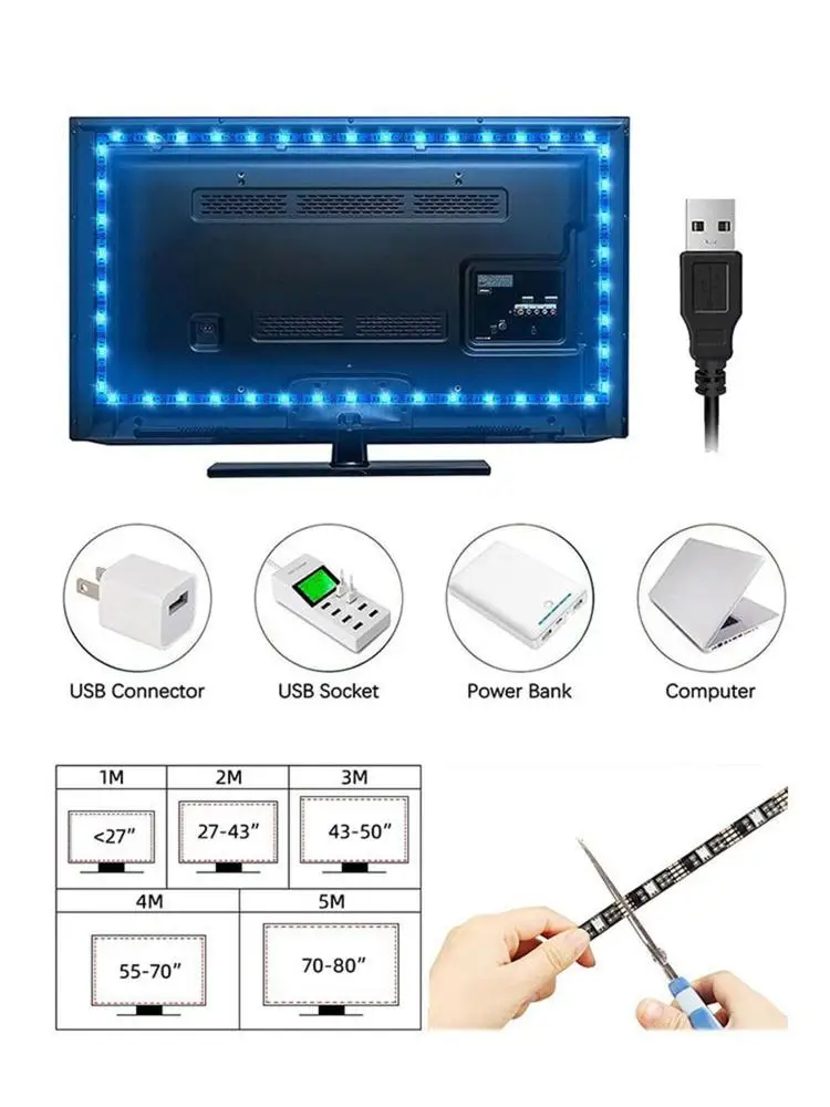 

Colorful LED Strip Light 5V 5050 RGB Flexible Decoration TV Background Stripe Backlight Accent Light Remote Control 1/2/3 M